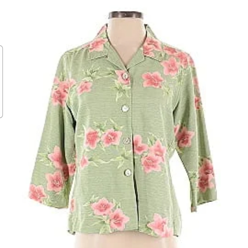 Tommy Bahama Green & Pink Floral Shirt